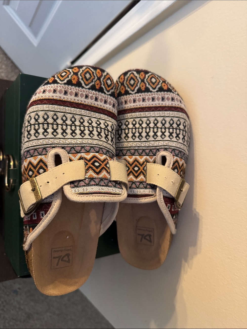 DV by Dolce Vita Women's Aztec-Pattern Slip-On Clogs in Cream, Brown and Orange